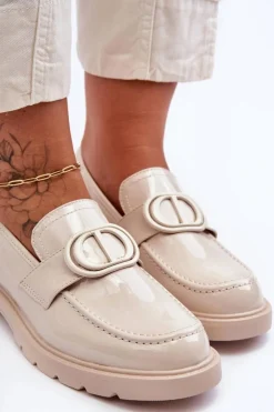 Boto Lakierowane Mokasyny Na Platformie Beżowe Jarren