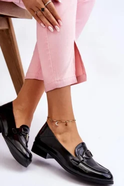 Damskie Buty damskie Vinceza Lakierowane Mokasyny Na Płaskim Obcasie Czarne Marra