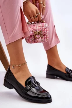 Damskie Buty damskie Vinceza Lakierowane Mokasyny Na Płaskim Obcasie Czarne Marra