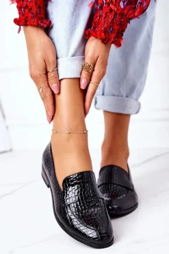 New Buty damskie Vinceza Lakierowane Mokasyny W Zwierzęcy Wzór Czarne Lenie