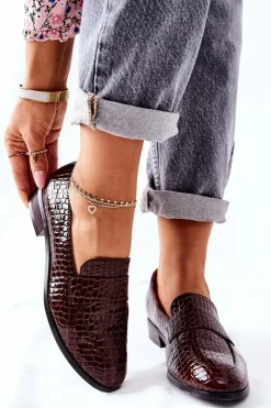 Sale Buty damskie Vinceza Lakierowane Mokasyny W Zwierzęcy Wzór Brązowe Lenie