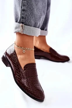 Sale Buty damskie Vinceza Lakierowane Mokasyny W Zwierzęcy Wzór Brązowe Lenie