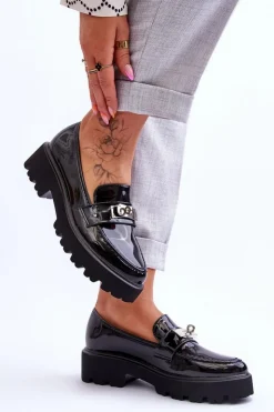 Boto Mokasyny Damskie Lakierowane|Mokasyny Na Platformie*Lakierowane Mokasyny Z Ozdobą Na Platformie Czarne Glory