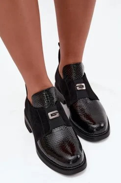 Buty damskie Vinceza Lakierowane Niskie Botki Damskie Na Obcasie Ocieplane Vinceza 58560 Czarne