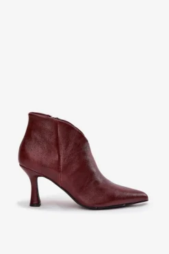 Boto Lakierowane Niskie Botki Damskie Na Szpilce Bordowe Jolivra