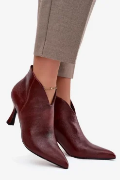 Boto Lakierowane Niskie Botki Damskie Na Szpilce Bordowe Jolivra