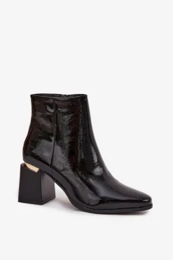 Boto Botki Ocieplane|Botki Na Słupku*Lakierowane Ocieplane Botki Damskie Na Słupku Z Eko Skóry Czarne Brivelle