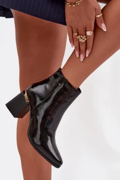 Boto Botki Ocieplane|Botki Na Słupku*Lakierowane Ocieplane Botki Damskie Na Słupku Z Eko Skóry Czarne Brivelle