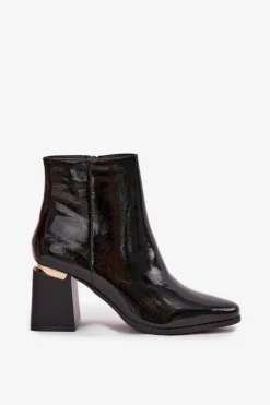 Boto Botki Ocieplane|Botki Na Słupku*Lakierowane Ocieplane Botki Damskie Na Słupku Z Eko Skóry Czarne Brivelle