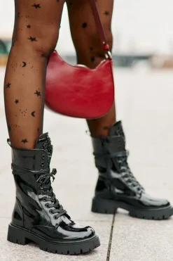 Best Boto Lakierowane Ocieplane Botki Workery Z Ozdobą Czarne Kelilea Czarny