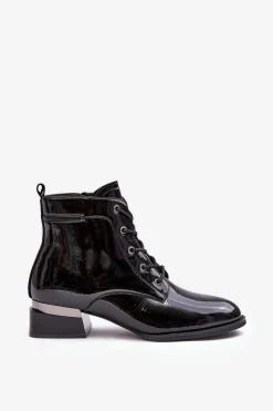 Buty damskie Vinceza Lakierowane Ocieplane Botki Na Suwak Czarne Achonia