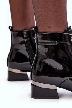 Buty damskie Vinceza Lakierowane Ocieplane Botki Na Suwak Czarne Achonia