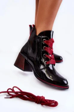 Best Buty damskie Vinceza Lakierowane Ocieplane Botki Sznurowane Czarne Tove