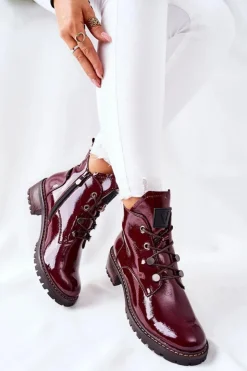 Damskie Buty damskie Vinceza Lakierowane Ocieplane Botki Bordowe Cloghan