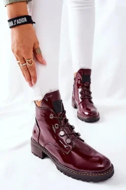 Damskie Buty damskie Vinceza Lakierowane Ocieplane Botki Bordowe Cloghan