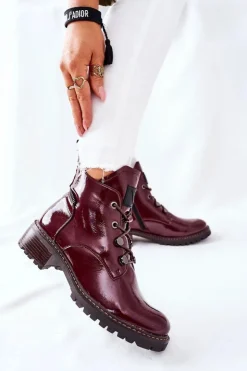 Damskie Buty damskie Vinceza Lakierowane Ocieplane Botki Bordowe Cloghan