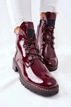Damskie Buty damskie Vinceza Lakierowane Ocieplane Botki Bordowe Cloghan