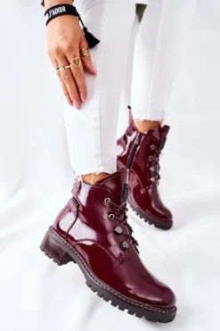 Damskie Buty damskie Vinceza Lakierowane Ocieplane Botki Bordowe Cloghan