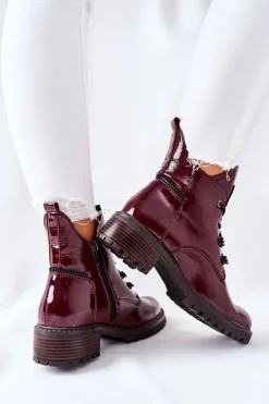 Damskie Buty damskie Vinceza Lakierowane Ocieplane Botki Bordowe Cloghan