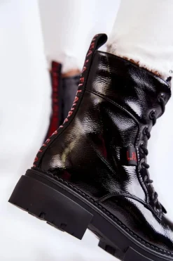 Damskie Boto Lakierowane Ocieplane Botki La.Fi 250054B-LA Czarne