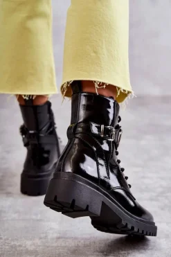 Damskie Boto Lakierowane Ocieplane Damskie Botki Czarne Costello