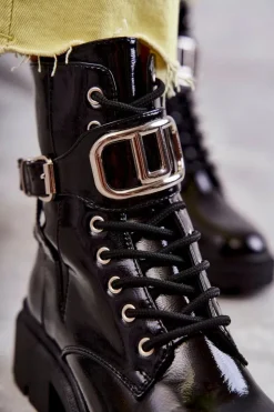 Damskie Boto Lakierowane Ocieplane Damskie Botki Czarne Costello