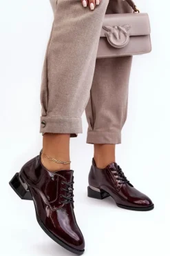 Damskie Buty damskie Vinceza Lakierowane Półbuty Damskie Sznurowane Bordowe Banosa