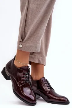 Damskie Buty damskie Vinceza Lakierowane Półbuty Damskie Sznurowane Bordowe Banosa