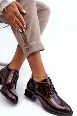 Damskie Buty damskie Vinceza Lakierowane Półbuty Damskie Sznurowane Bordowe Banosa