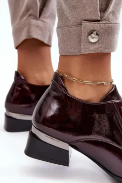 Damskie Buty damskie Vinceza Lakierowane Półbuty Damskie Sznurowane Bordowe Banosa