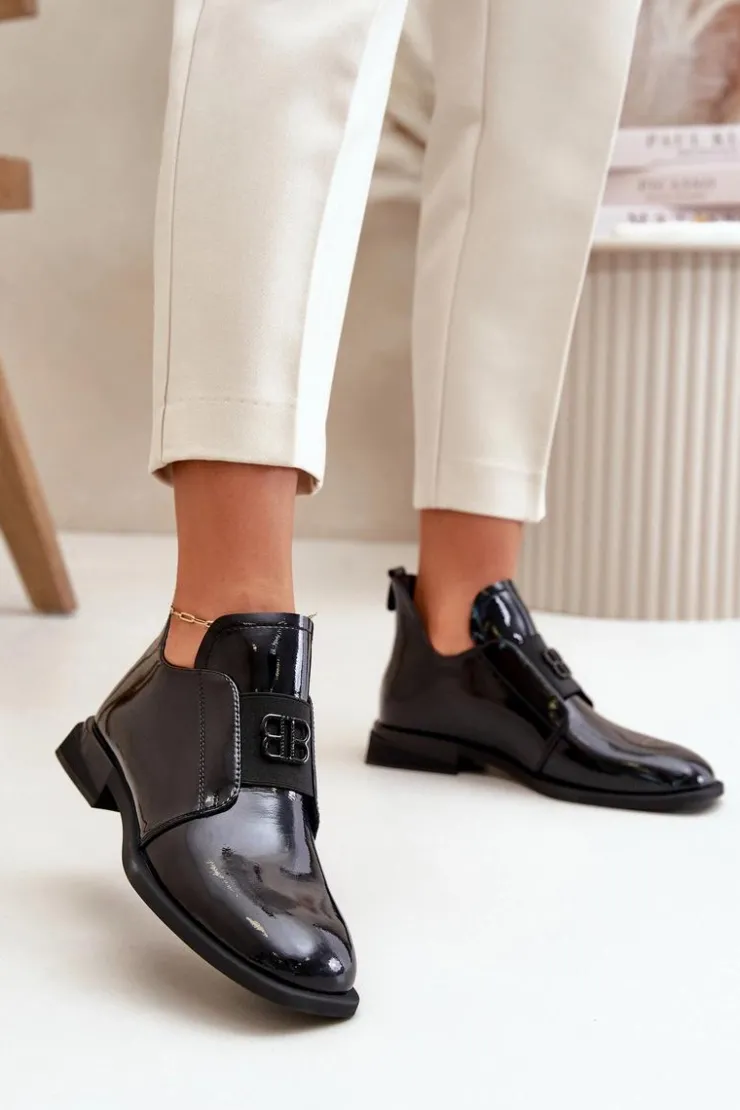 Buty damskie Vinceza Półbuty Lakierowane*Lakierowane Półbuty Damskie Wsuwane Ze Skóry Naturalnej Czarne Vinceza 91120