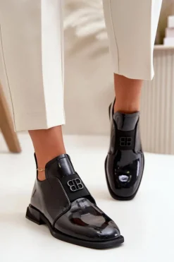 Buty damskie Vinceza Półbuty Lakierowane*Lakierowane Półbuty Damskie Wsuwane Ze Skóry Naturalnej Czarne Vinceza 91120