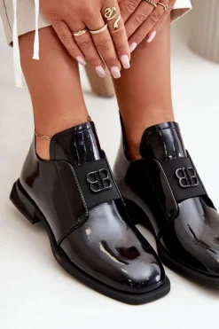 Buty damskie Vinceza Półbuty Lakierowane*Lakierowane Półbuty Damskie Wsuwane Ze Skóry Naturalnej Czarne Vinceza 91120