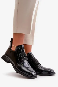 Buty damskie Vinceza Półbuty Lakierowane*Lakierowane Półbuty Damskie Wsuwane Ze Skóry Naturalnej Czarne Vinceza 91120