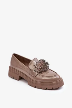 Clearance Boto Lakierowane Półbuty Damskie Zdobione Beżowe Annella