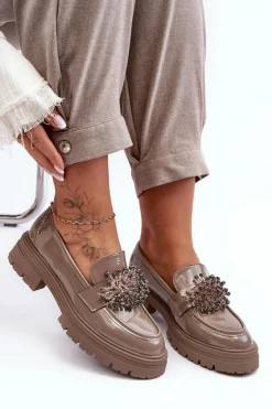 Clearance Boto Lakierowane Półbuty Damskie Zdobione Beżowe Annella