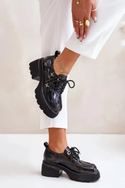 Artiker Półbuty Lakierowane|Półbuty Skórzane*Lakierowane Półbuty Damskie Z Ozdobami Skóra Naturalna 55C0419 Czarne