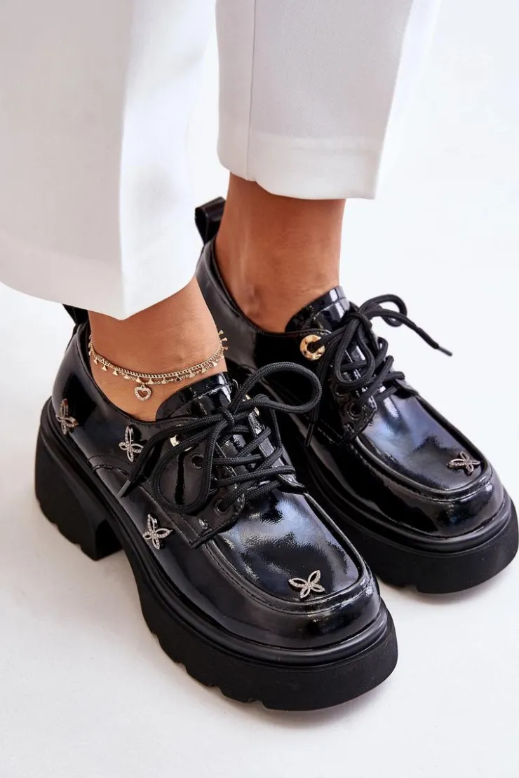 Artiker Półbuty Lakierowane|Półbuty Skórzane*Lakierowane Półbuty Damskie Z Ozdobami Skóra Naturalna 55C0419 Czarne