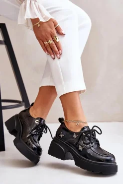 Artiker Półbuty Lakierowane|Półbuty Skórzane*Lakierowane Półbuty Damskie Z Ozdobami Skóra Naturalna 55C0419 Czarne