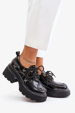 Artiker Półbuty Lakierowane|Półbuty Skórzane*Lakierowane Półbuty Damskie Z Ozdobami Skóra Naturalna 55C0419 Czarne