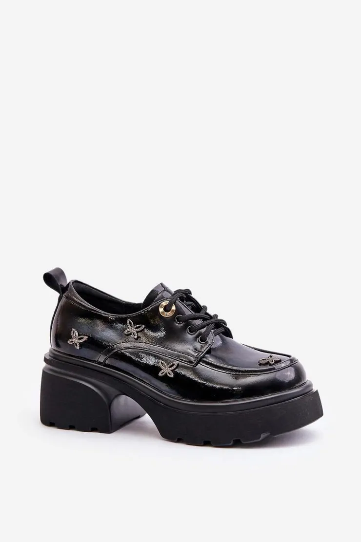 Artiker Półbuty Lakierowane|Półbuty Skórzane*Lakierowane Półbuty Damskie Z Ozdobami Skóra Naturalna 55C0419 Czarne