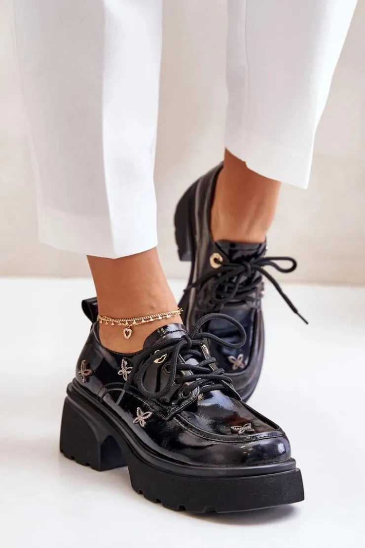 Artiker Półbuty Lakierowane|Półbuty Skórzane*Lakierowane Półbuty Damskie Z Ozdobami Skóra Naturalna 55C0419 Czarne