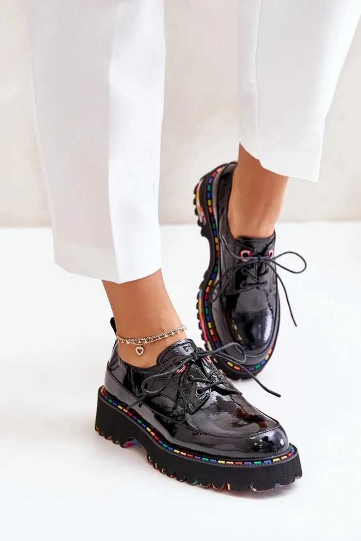 Discount Boto Lakierowane Półbuty Damskie Sznurowane Artiker 55C0497 Czarne