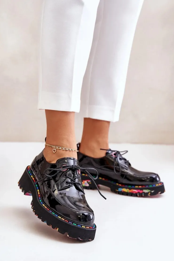 Discount Boto Lakierowane Półbuty Damskie Sznurowane Artiker 55C0497 Czarne