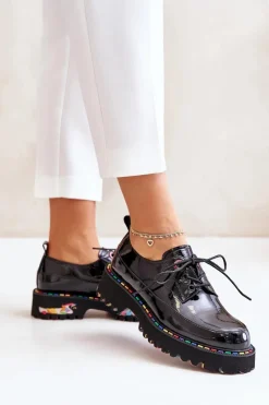 Discount Boto Lakierowane Półbuty Damskie Sznurowane Artiker 55C0497 Czarne