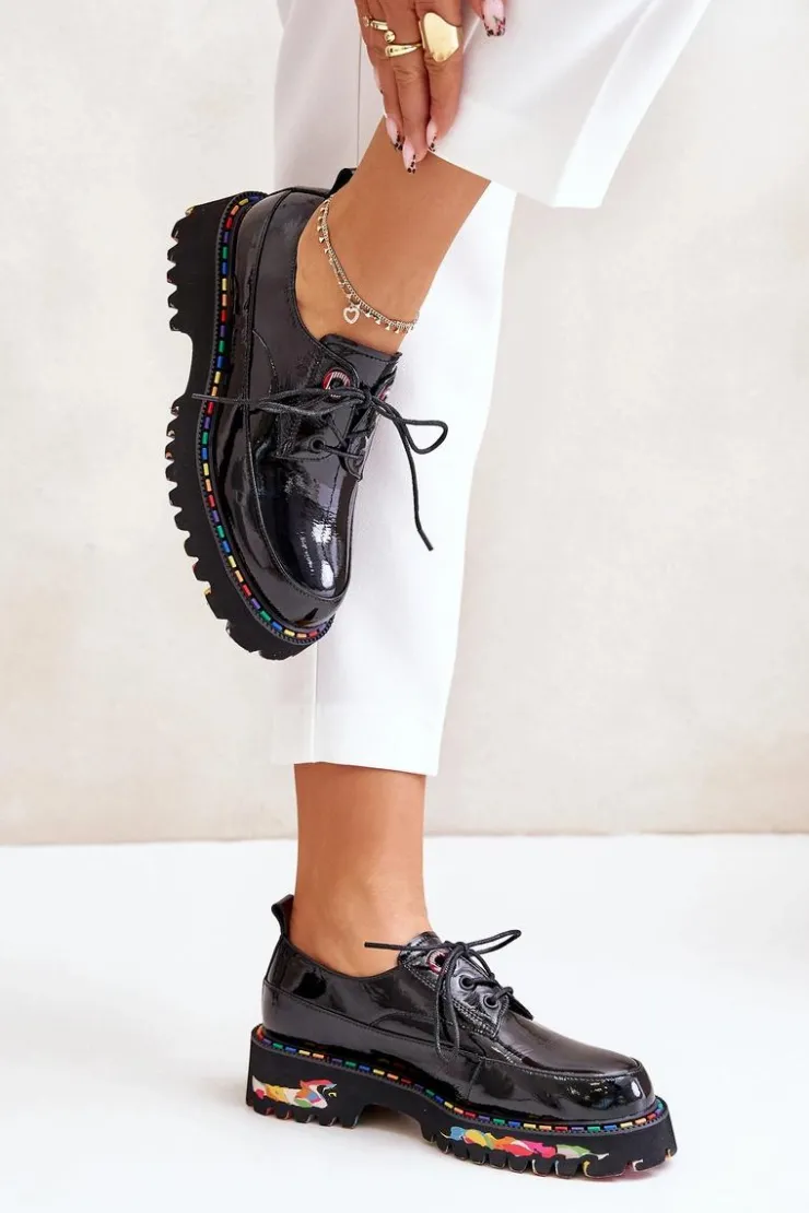 Discount Boto Lakierowane Półbuty Damskie Sznurowane Artiker 55C0497 Czarne