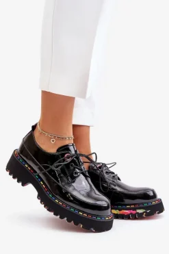 Discount Boto Lakierowane Półbuty Damskie Sznurowane Artiker 55C0497 Czarne