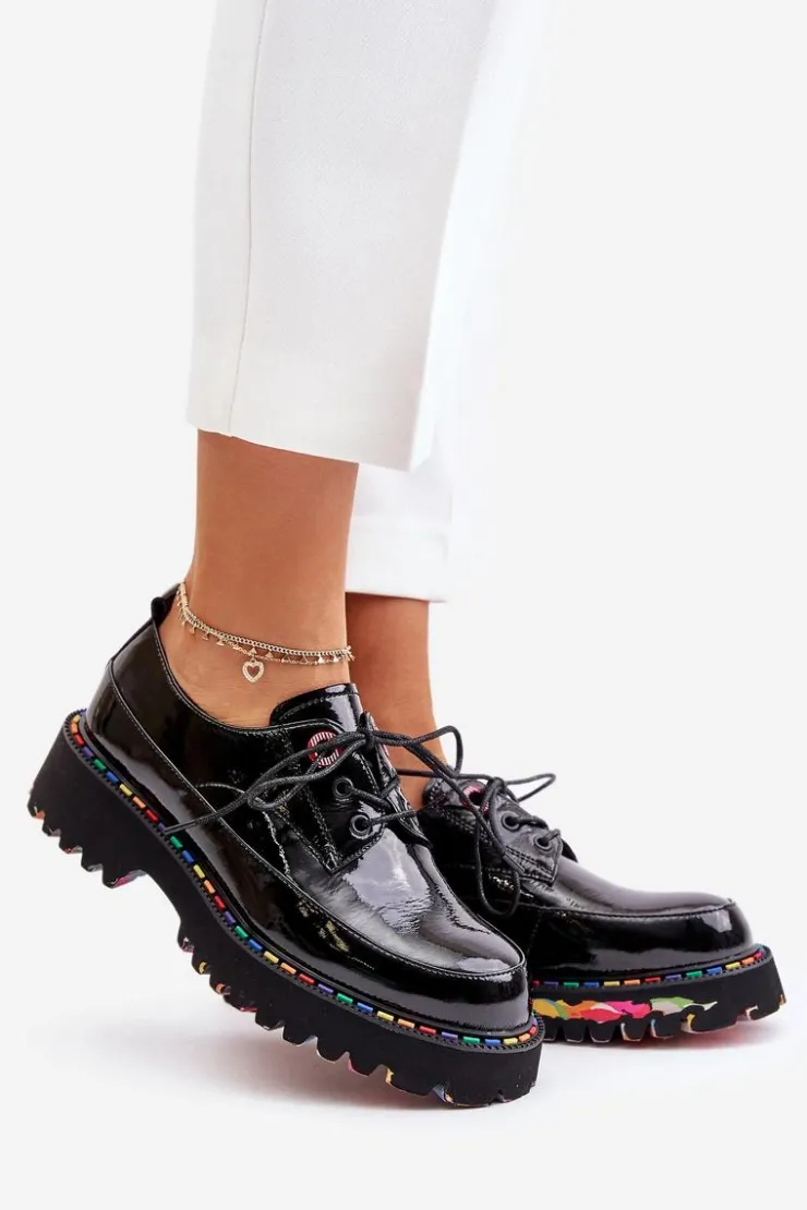 Discount Boto Lakierowane Półbuty Damskie Sznurowane Artiker 55C0497 Czarne