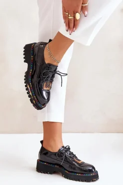 Boto Półbuty Lakierowane|Półbuty Skórzane*Lakierowane Półbuty Damskie Sznurowane Artiker 55C0499 Czarne