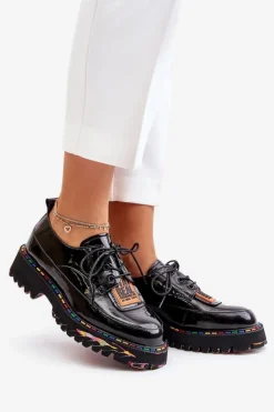 Boto Półbuty Lakierowane|Półbuty Skórzane*Lakierowane Półbuty Damskie Sznurowane Artiker 55C0499 Czarne